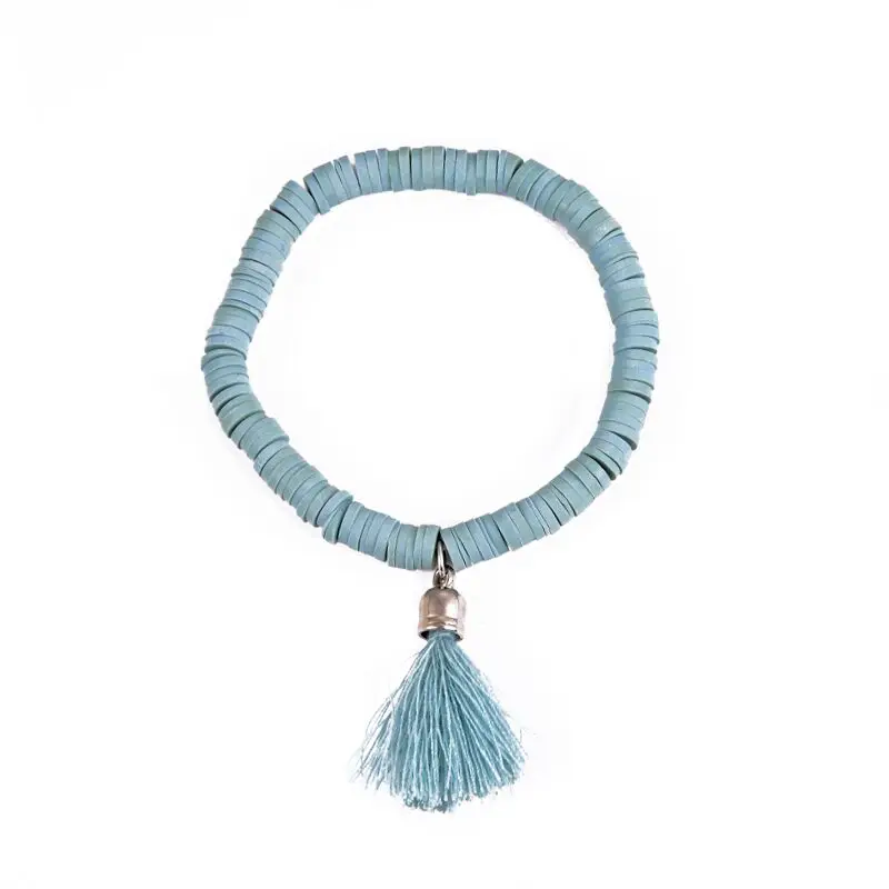 

SUKI Summer Bohemian Blue Leather Circle Bracelet Tassel Fringed Charm Bracelets Bangle For Women Pulseras Mujer Ethnic Jewelry