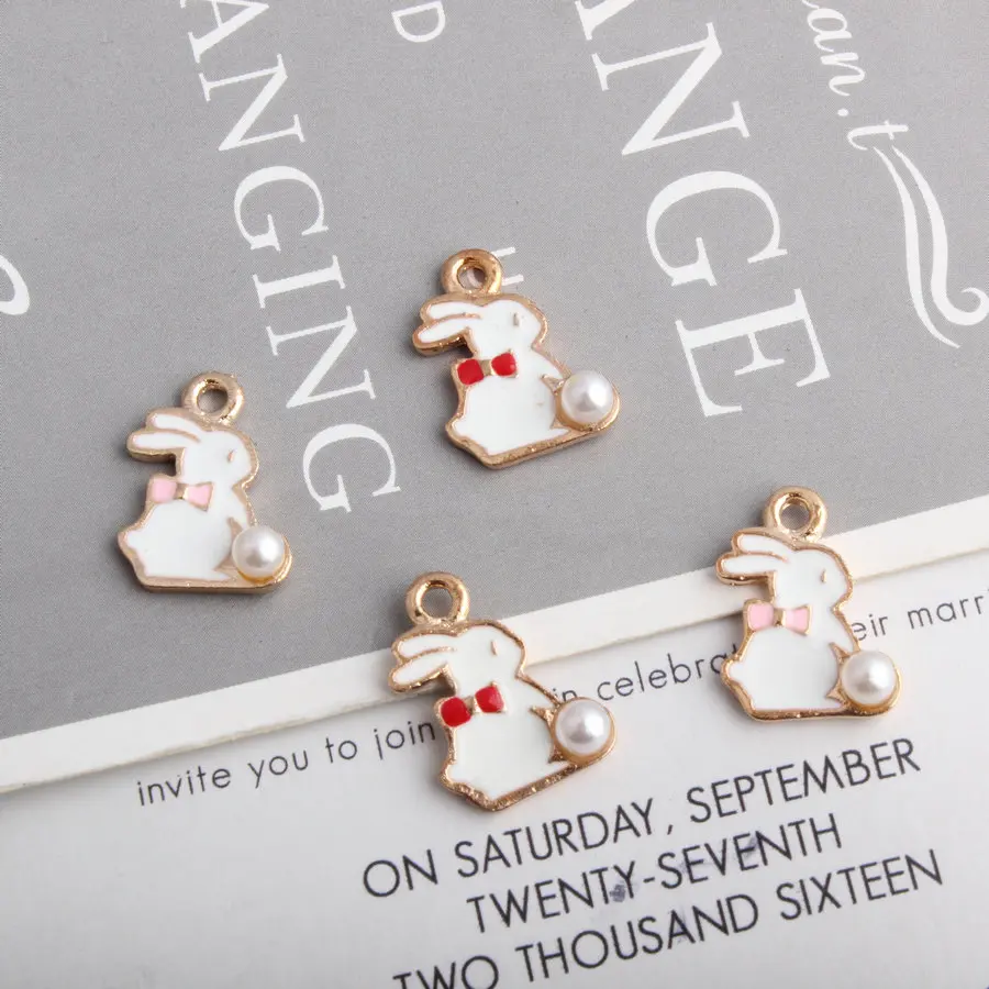 

10pcs Rabbit 15*19mm Enamel Charms Alloy Esmaltes Drop Oil DIY Accessories Bracelet Hair Handmade Jewelry Makings