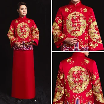 

Male Traditional Marriage Set Vintage Wedding Evening Bridegroom Tang Set Cheongsam Exquisite Embroidery Dragon&phoenix Customes