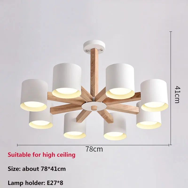 Деревянная люстра для прихожей освещение Скандинавская люстра с железным абажуром для гостиной современные деревянные люстры 90-260 в комплекте лампа - Цвет абажура: 8 light high white