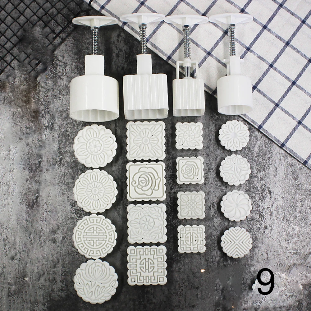 

3 / 5pc square round moon cake mold hand molding machine mold, with flower print DIY mold pastry moon cake -TP