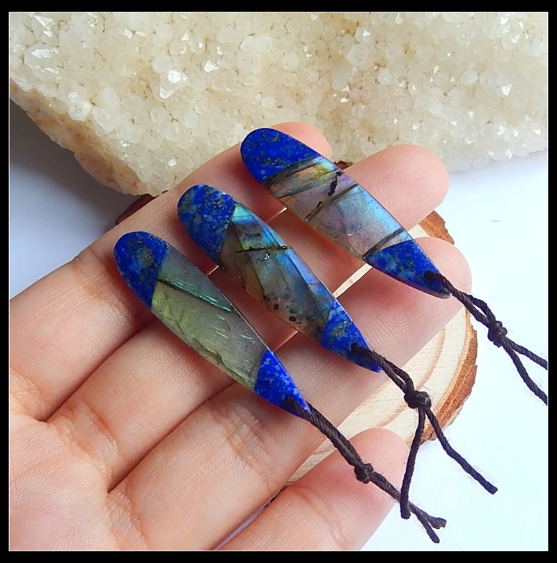 

Sales 3Pcs Natural Stone Lapis Lazuli With Labradorite Teardrop Gemstone Fashion Pendants Accessories 7.3g