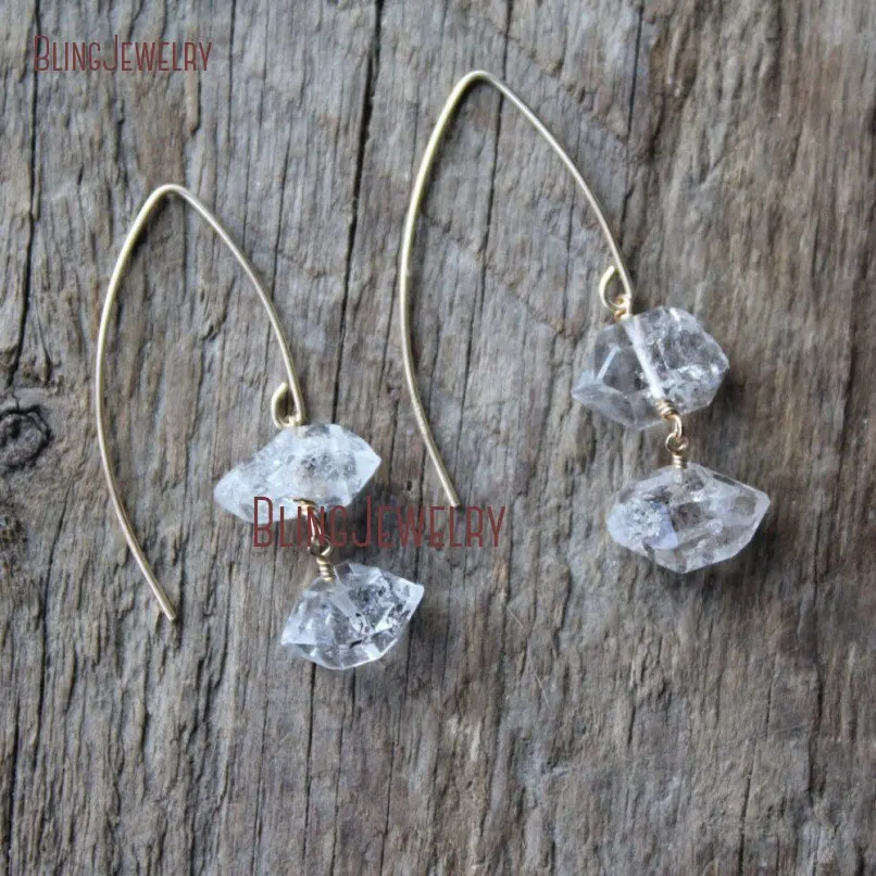 

Double Crystal Quartz Earrings Wire Wrapped Stone Drop Earrings Gold Filled Open Hoop Marquise Earrings ER18821