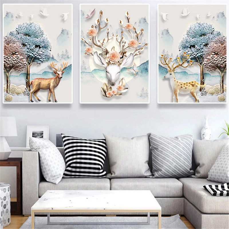 Full diamond embroidery triptych Animal Elk Pattern 5D diy Diamond Painting Cross Stitch Diamond Mosaic sales Rhinestones decor 