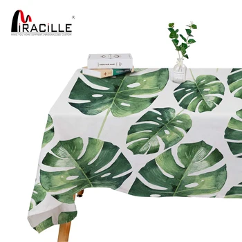 

Miracille Green Tropical Plants Leaves Rectangular Tablecloth for Wedding Tea Party Waterproof Table Covers Pastoral Home Decor