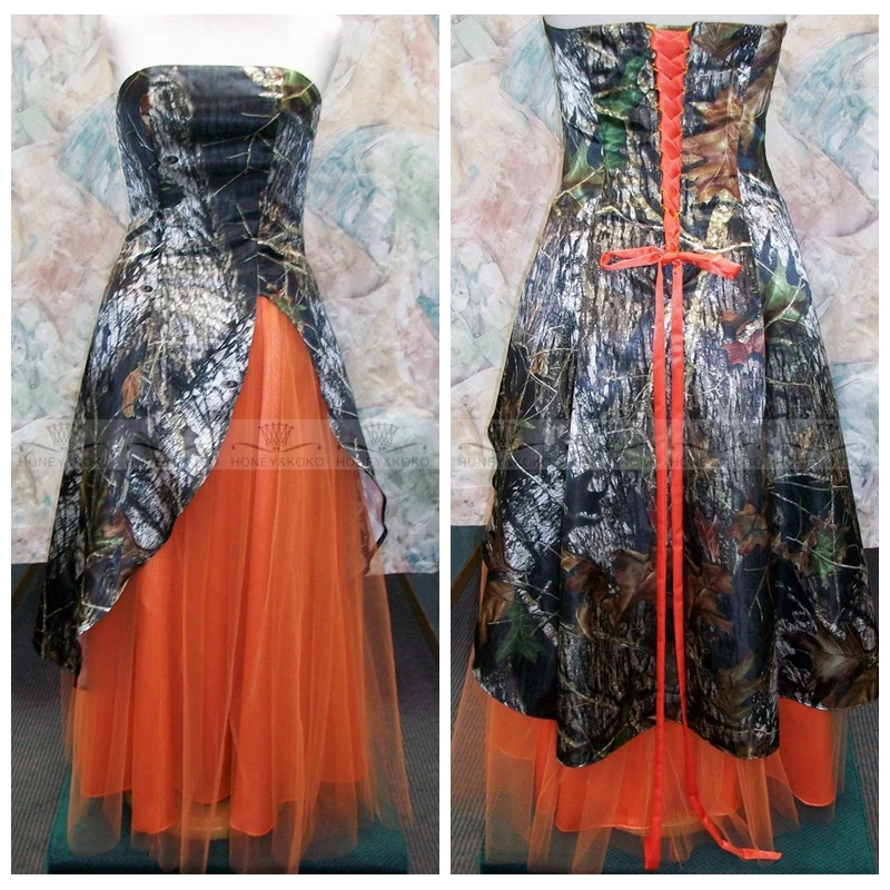 

Strapless Tulle Skirt A-Line Bridesmaid Dress Camo Camouflage Bridesmaids Formal Wedding Party Wear Dresses Honor Of Maid 2019