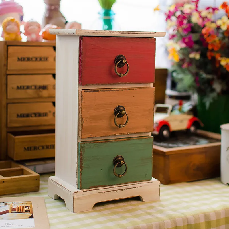 Storage box Zakka Do the old wooden box three layer with ring storage drawer Craft gift