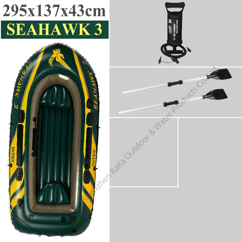Intex seahawk надувная лодка для рыбалки на 3 человека, ПВХ, 295*137*43 см, лодка с алюминиевым веслом, ручной насос, Бостонский клапан, держатель стержня A06006 - Цвет: SET B