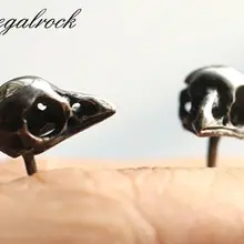 Серьги-гвоздики Regalrock Hot Raven с серебряной канарейкой и черепом