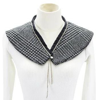 

Scottish tartan lovely collar decorative white bead Clothes Accessories Peter pan Sweater decorative Houndstooth wool shawl