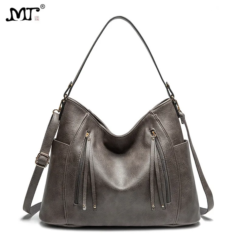 MJ Women Hobo Shoulder Bag PU Leather Casual Female Handbag Large Capacity Tote Bag Lady's Solid