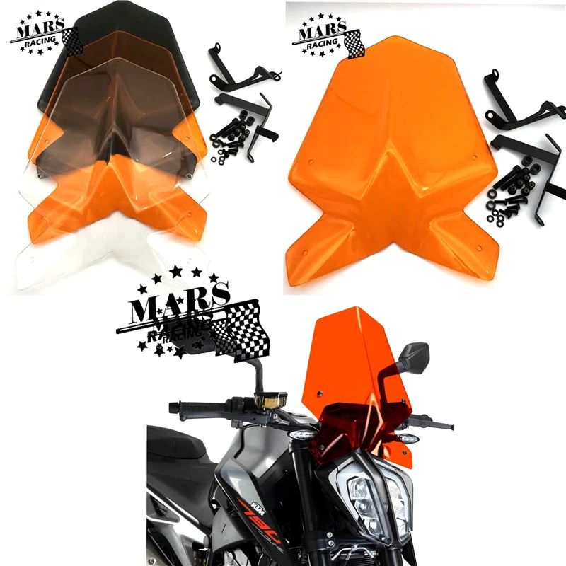 Motorcycle Sports Windshield WindScreen Visor Viser Fits For Duke 125 390 2017 2018 2019 2020 Duke125 Duke390  Double Bubble license plate frame