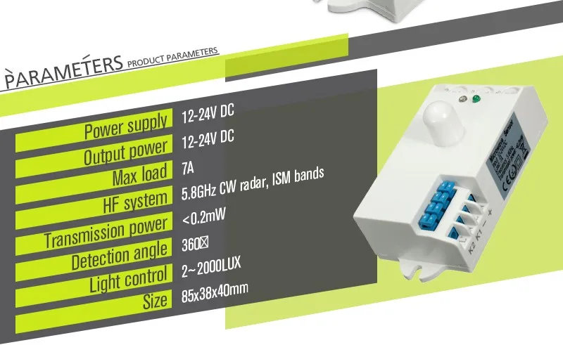 Хорошее качество 85x38x40 мм DC 12 V-24 V 360 градусов 5,8 GHz микроволновый радар Датчик движения тела HF детектор светильник переключатель крытый Ceilling