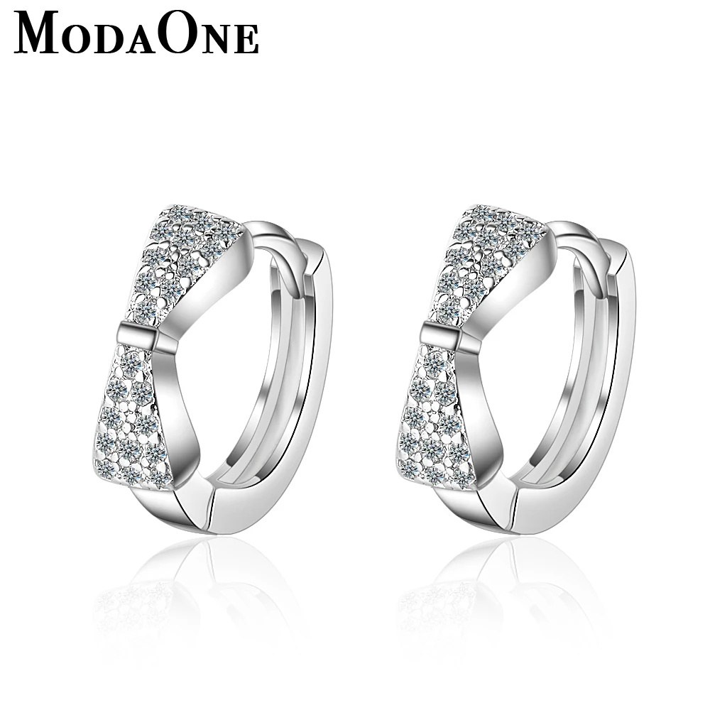 

ModaOne 925 Sterling Silver Bowknot Rose Gold Earrings For Women AAAAA Zircon Fashion Earrings Jewerly Aretes De Mujer Oorbellen
