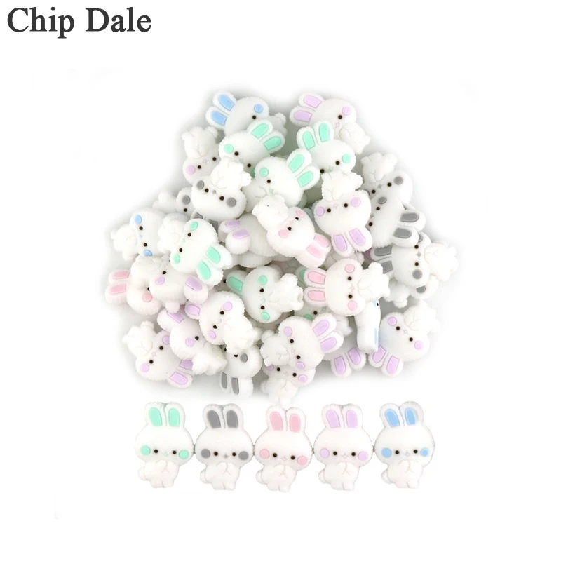 

Chip Dale 5Pcs Mini Rabbit Silicone Beads Food Grade Silicone Bead Baby Teething Pendant BPA Free Cute Bunny Baby Teether Toys
