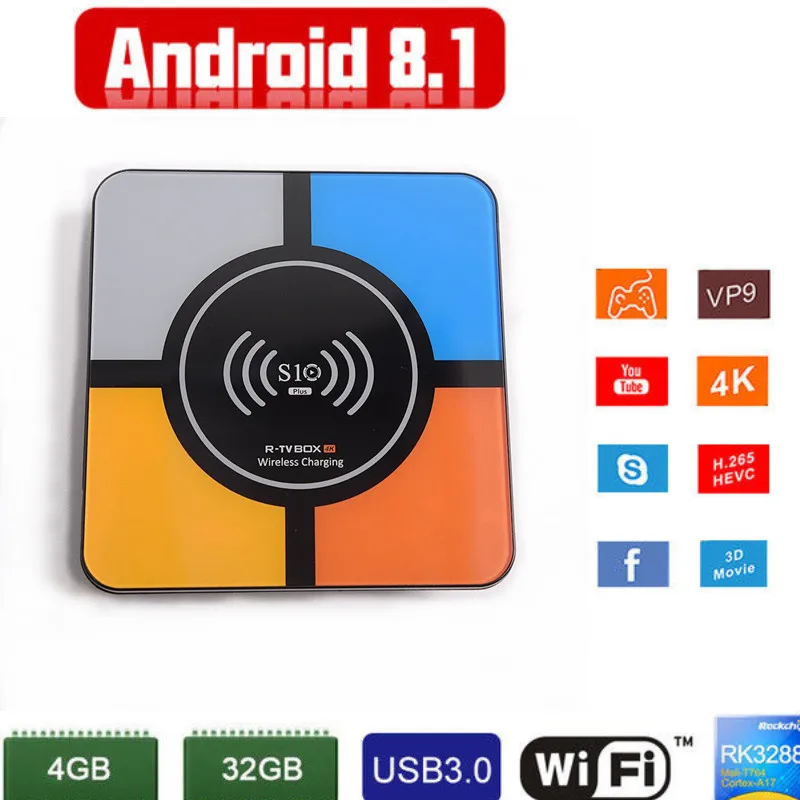 

S10 PLUS TV Box High Quality Quad Core Android 8.1 Smart Device 4G 32G WIFI 4K RK3328 Media Player Home TV Box Russian