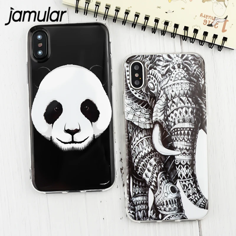 JAMULAR Cartoon Animal Panda Orangutan Lion Elephant Case For iphone 6 6s Plus X Soft TPU Cover For iphone 7 8 Plus Coque Funda