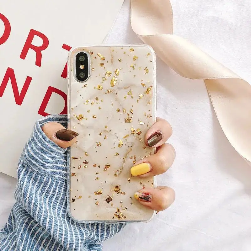 Роскошный чехол из золотой фольги для телефона iPhone X XS Max XR мраморный мягкий ТПУ 7 8