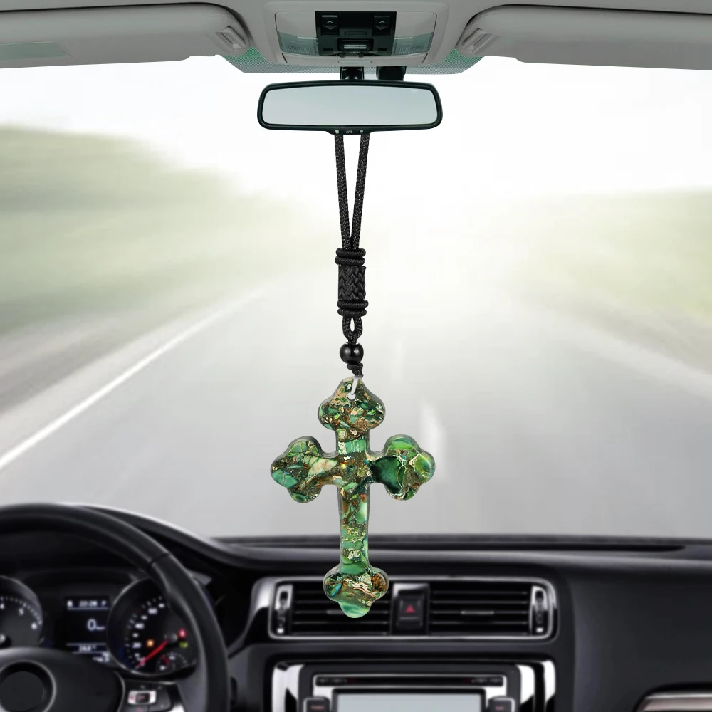 Car Pendant Stone Cross Crucifix Hanging Ornaments Christian