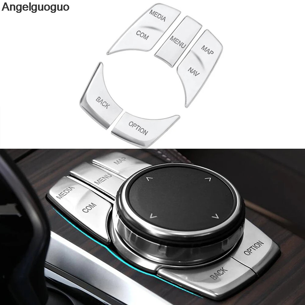 Angelguogugo Car Interior Multimedia Idrive Buttons Knob Cover Sticker Frame  For BMW 5 Series G30 G38 2018