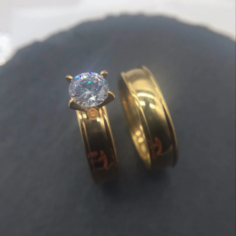 Large CZ Zircon gold filled Real Love Couple Ring Wedding Rings Engagement pair Rings for men women