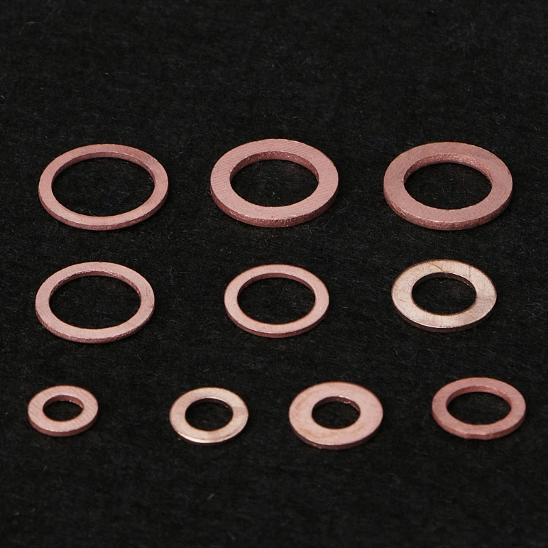 

200PCS Copper Washers Gasket Set 9 Sizes Flat Ring Seal Kit With Plastic Box