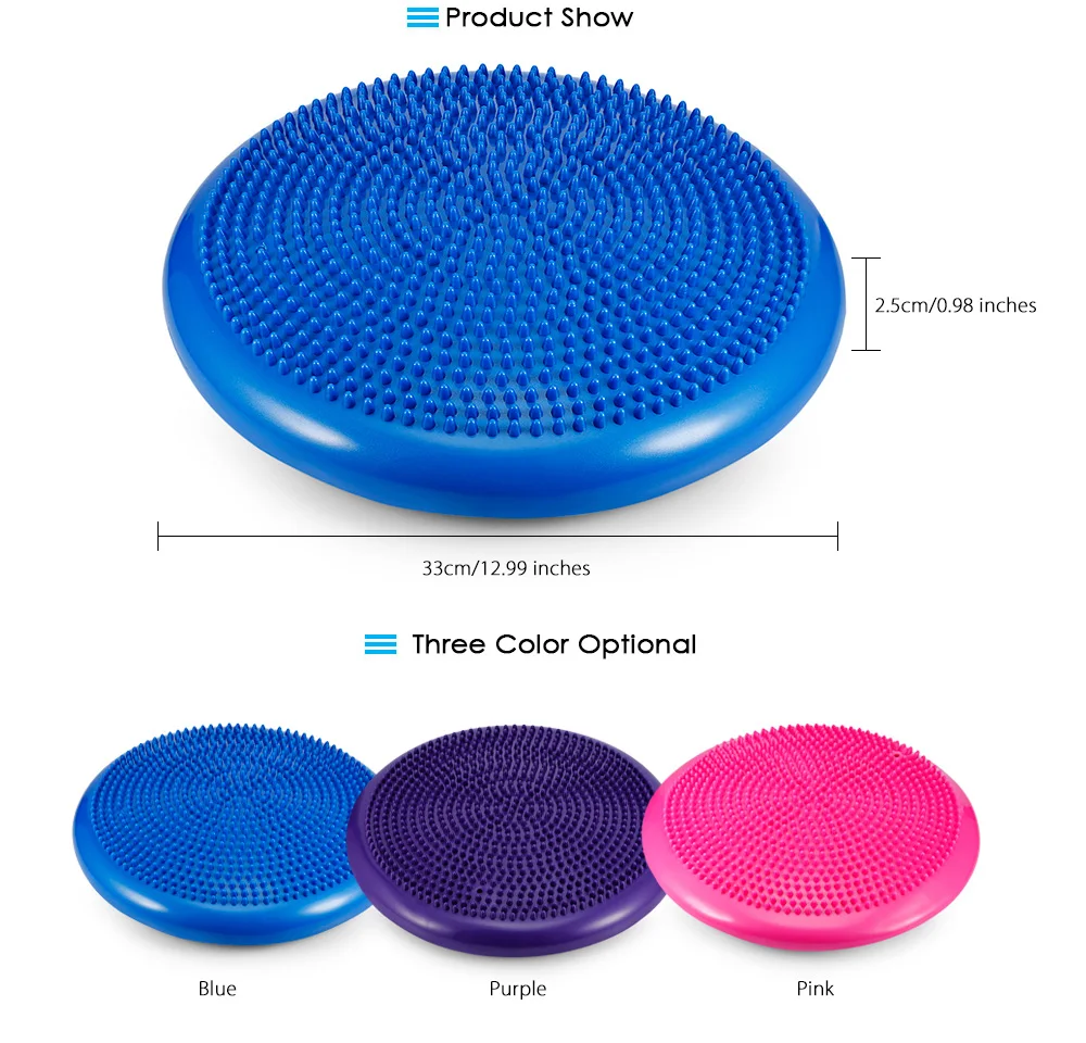 1pcs Durable Inflatable Yoga Wobble Stability Balance Disc Massage Cushion Mat