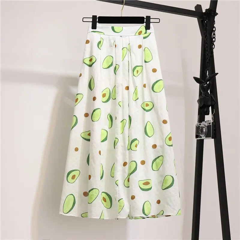 Забавный Женский комплект с юбкой авокадо, летняя шикарная футболка с коротким рукавом+ юбка с эластичной резинкой на талии, женская уличная одежда, комплекты с фруктовым принтом