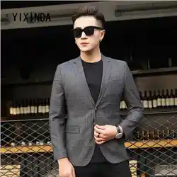 Yixinda бренд Для мужчин костюм Весна и осень Новый клетчатый молодой человек оснащены одно пальто, Пиджаки для женщин