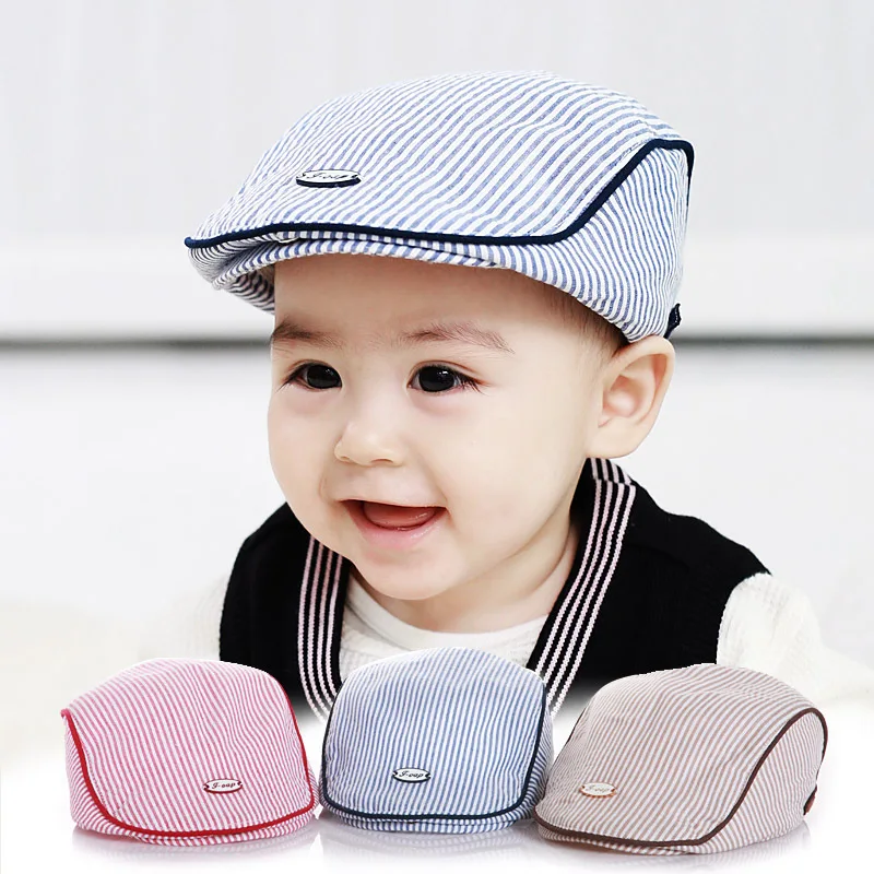 Strip Cotton Baby Hat Infant Striped Cap Beret Baby Boy Accessories for 1-2 Years