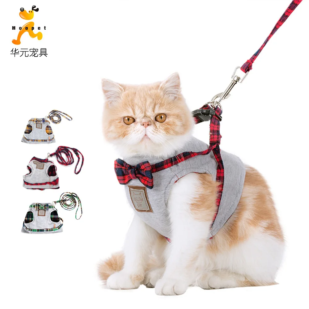 

4 Colors Pet Cat Harness with Leash Rope with Bowtie Jacket Cat Harness Walking Training Leash set Traction Belt Cat Product