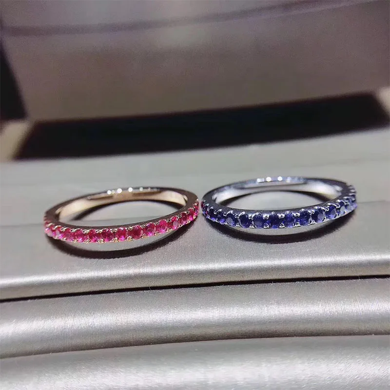 

ANI 18K White/Rose Gold (AU750) Engagement Ring Certified I-J/SI 0.35 CT Blue Sapphire or Ruby Ring Trendy Lady Wedding Band