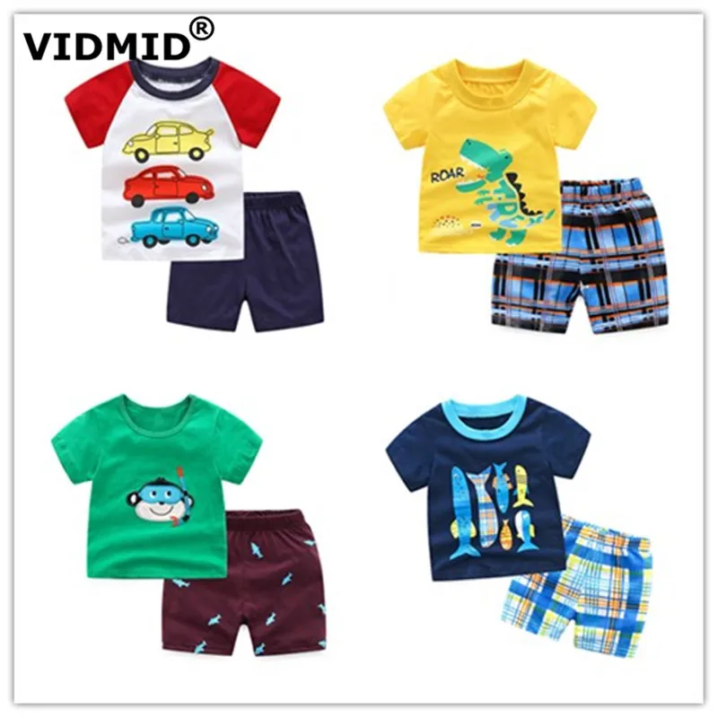 VIDMID أطقم ملابس أولاد للأطفال الأولاد قصيرة الأكمام تي شيرت السراويل الاطفال جديد تي شيرت السراويل ملابس الأطفال مجموعة 7055
