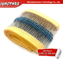 100 peças de 1/4w 10k ohm 1/4w-10k 10 augm, 1 lote resistor de filme metálico 0.25w 1% alta qualidade