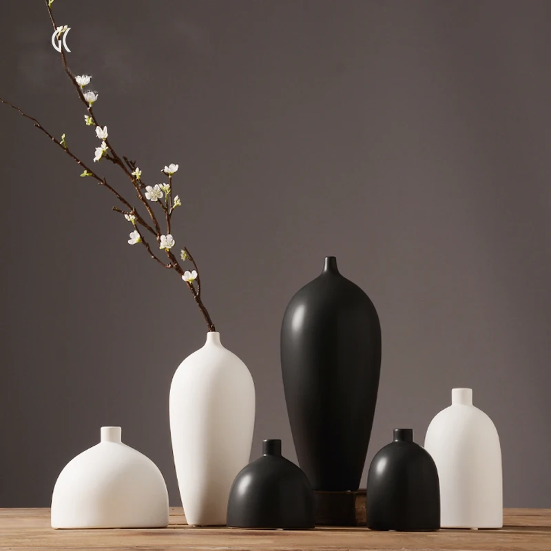 

Modern white /black Jarrones decorativos eramic vase desktop Porcelain flower vase Chinese arts and crafts wedding home decor