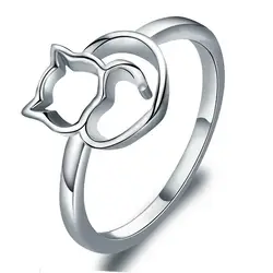 BOAKO высокое качество серебро Цвет озорной маленький кот и сердце палец кольцо для Для женщин Посеребренная Ювелирные изделия подарок anillos