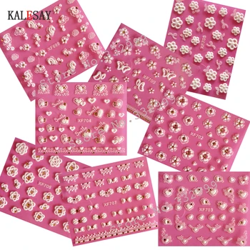 

3D Nail Designs Nails Art Manicure Back Glue 3D White/Gold Decals Decorations Nail Stickers for Nails Tips Beauty Self-adhesive