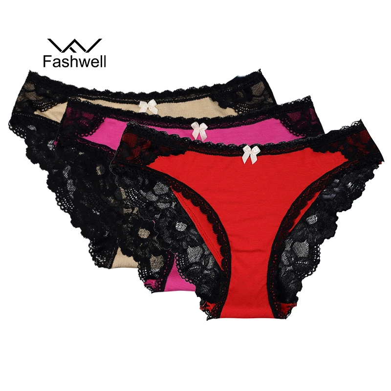 Fashwell Для женщин сексуальные трусики хлопковые кружевные Трусы Женские панталоны