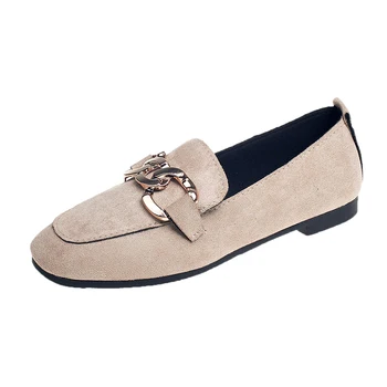 

2019 new fashion square head metal buckle shallow mouth flat shoes wild solid color casual shoes.