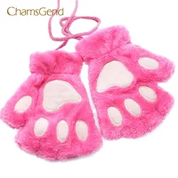 Chamsgend для женщин зимние теплые пушистые бархатные Cat ног Paw перчатки-метенки без пальцев 7913 Прямая доставка