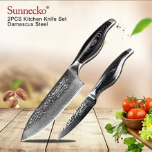 SUNNECKO 2 шт. Кухня Набор ножей нож обвалочный дамасский универсальный нож Сталь японский VG10 лезвие тесак нож Santoku шеф-повара деревянная ручка для ножа