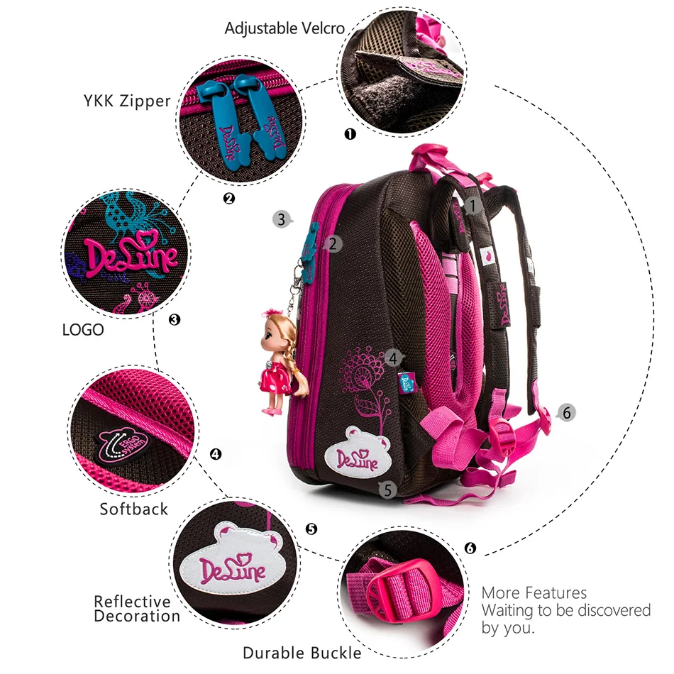 Delune розовый Сова шаблон школьные сумки для девочек мальчиков мультфильм большой рюкзак детские ортопедические рюкзаки Primaty Mochila Infantil