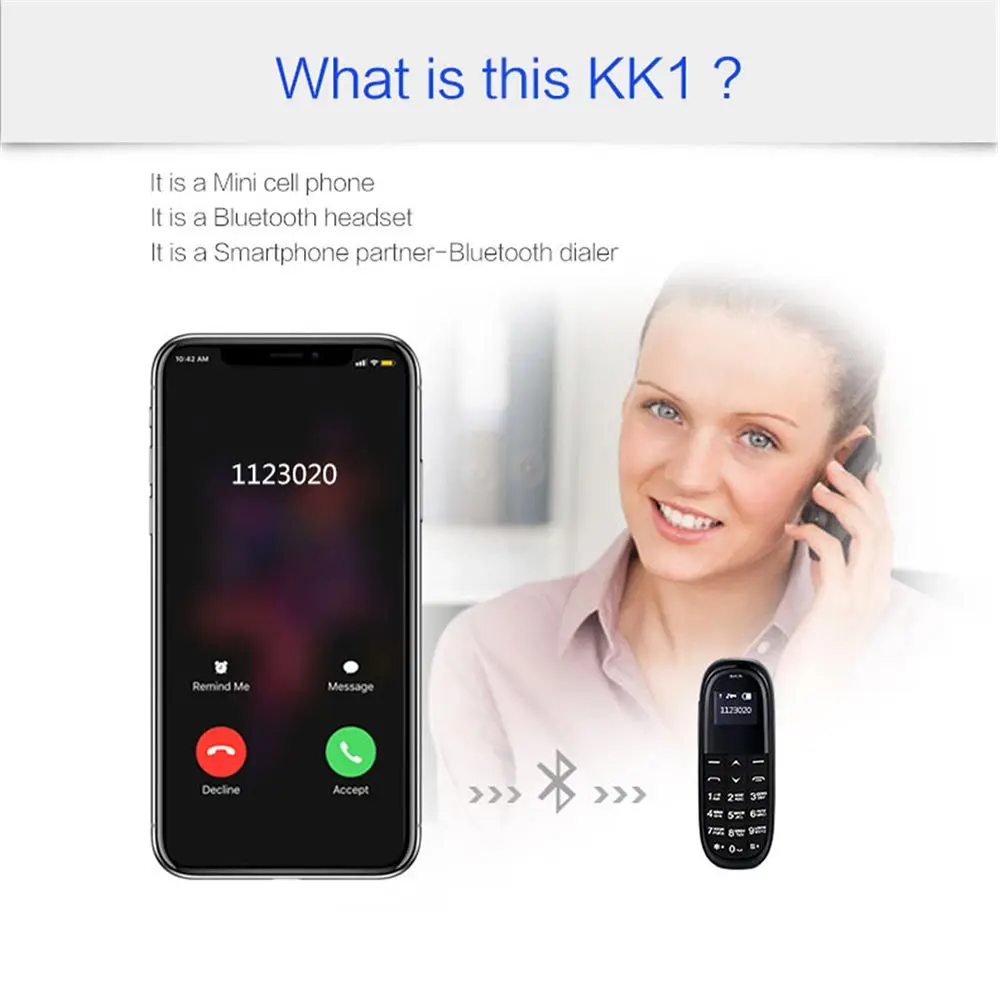Компактные карманные мобильные телефоны AEKU kk1 беспроводные Bluetooth наушники 0 66