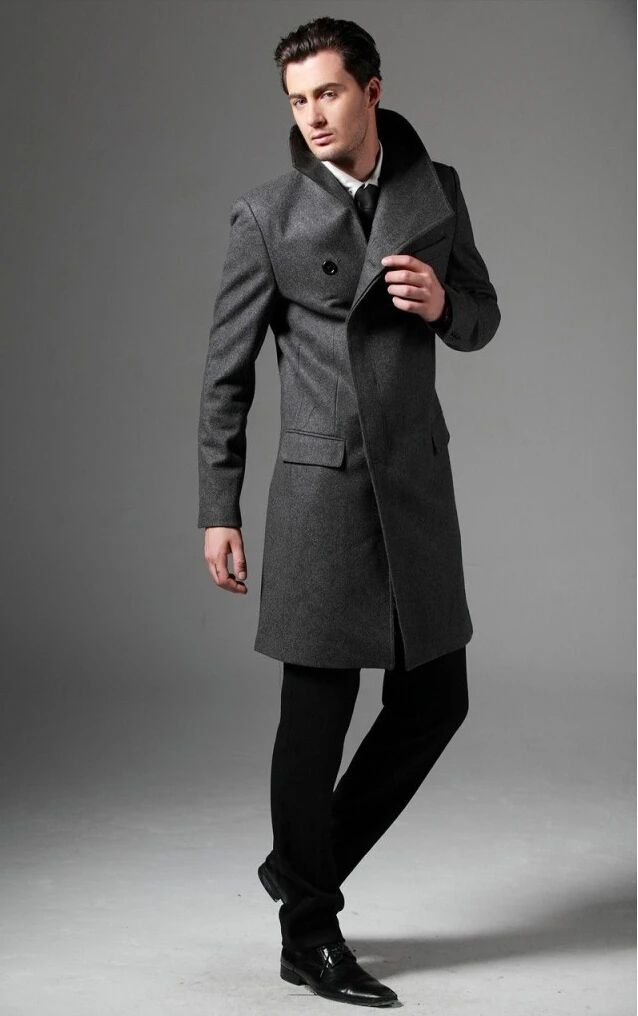 Мужская модная одежда высокого качества, тонкий шерстяной Тренч, верхняя одежда с отложным воротником, мужское шерстяное пальто, одежда больших размеров
