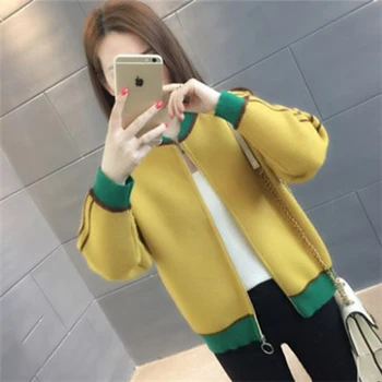 

2019 New Spring Autumn Women's Knitted Jacket Wild colorblock sweater Knitted zipper ladies coat Women's Korean casual sweaters