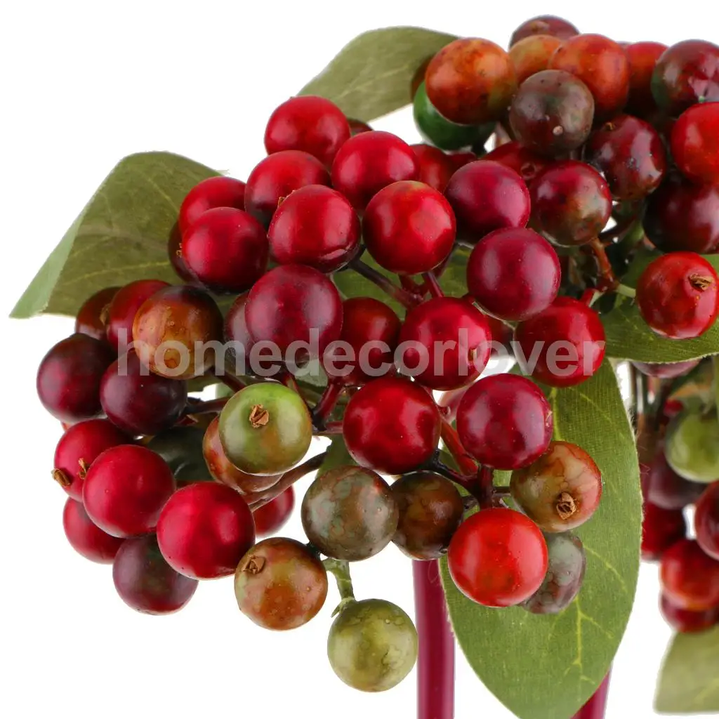 2pcs Long Stem Artificial Blueberries Fruits Bush Branch Fake Berries Flowers with Green Leaf Photo Props Holidays Decor