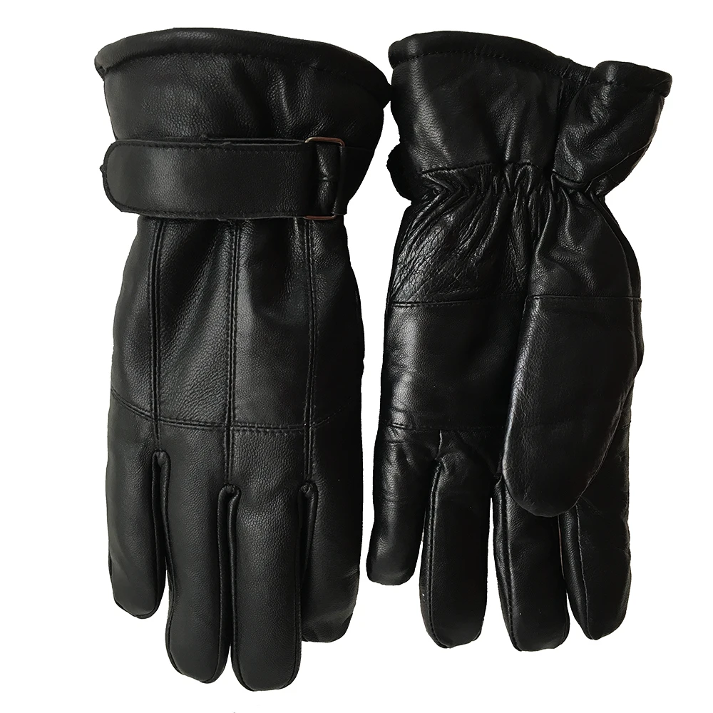 

Gloves Warm Men's Genuine Leather Gloves Real Sheep skin Black Thicken Screen Gloves Button Fashion Brand Winter Warm Mittens