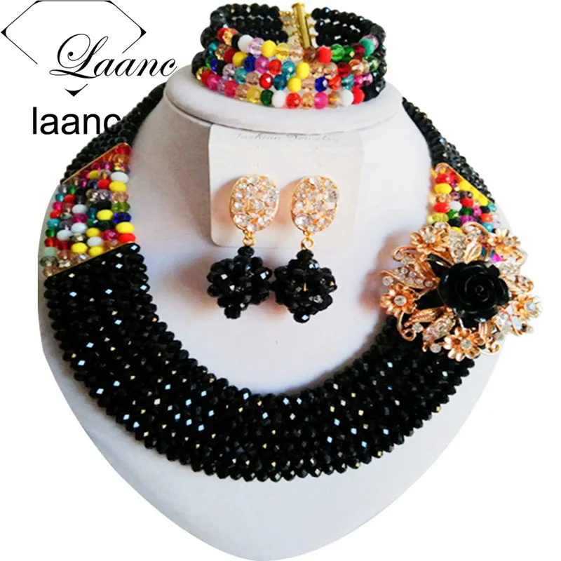 

Laanc Fashion Black Multicolor Crystal African Beads Jewelry Set Nigerian Wedding Bridal Party Jewelry Sets 6CSS008