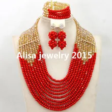 Горячие нигерийские Свадебные африканские бусы комплект ювелирных изделий хрустальные бусины ожерелье для африканского свадебного костюма Ювелирные наборы