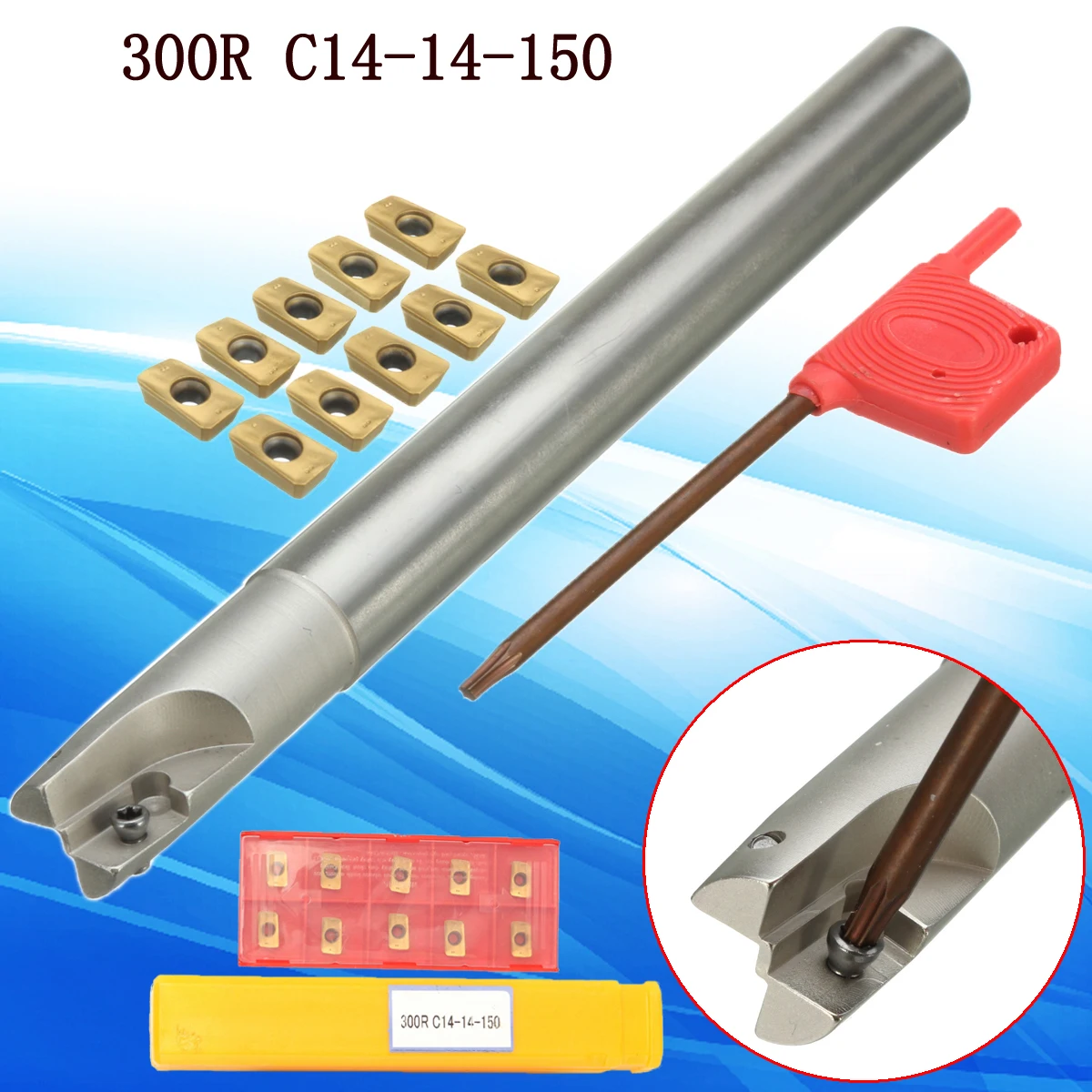 

300R C14-14-150 Tool Holder + 10pcs APMT1135PDER CNC inserts + T8 Wrench For Lathe Turning Tools Semi-finishing